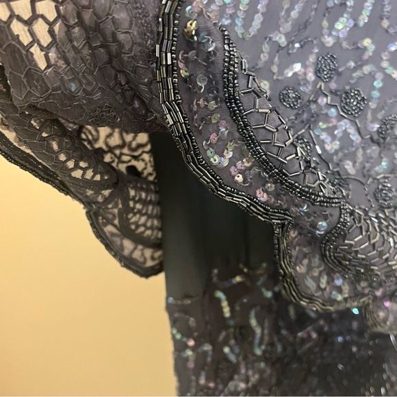 Vintage Brilliante by J.A. Silk Beaded Sequin Steel Blue Formal Dress Size Large - Picture 5 of 9